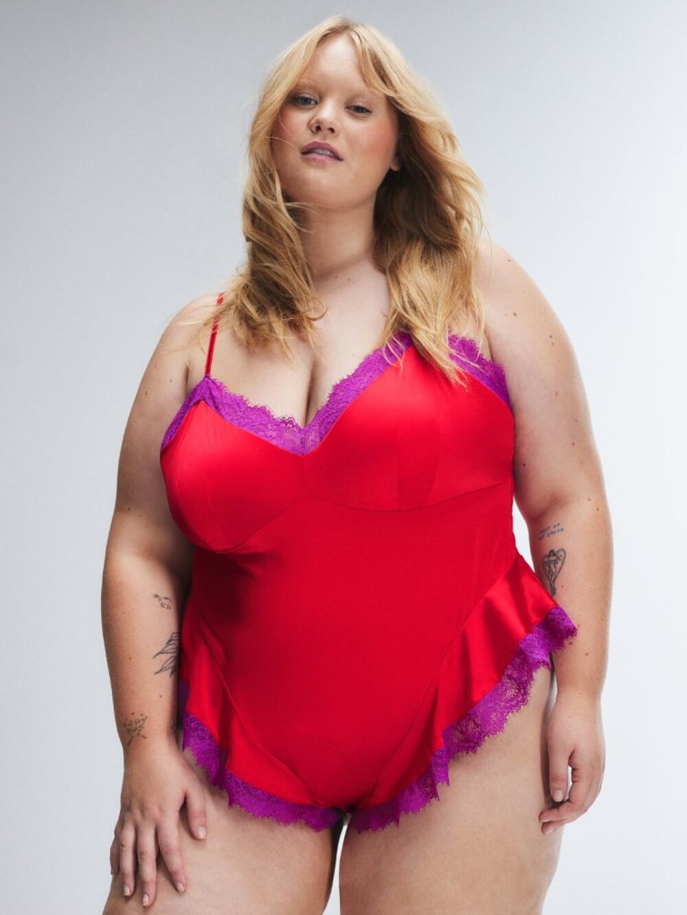 Savage X Fenty Nite Shade Red Satin Purple Lace Trim Sleep Teddy S 1X